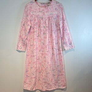 JASMINE ROSE   Pink Cotton Flannel Nightgown Ribbon & Lace trim small